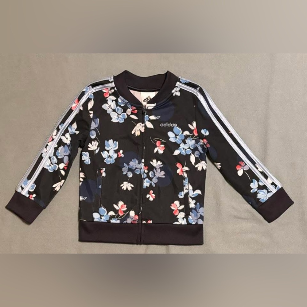 adidas Floral Zip Track Jacket with Blue & Pink Blooms